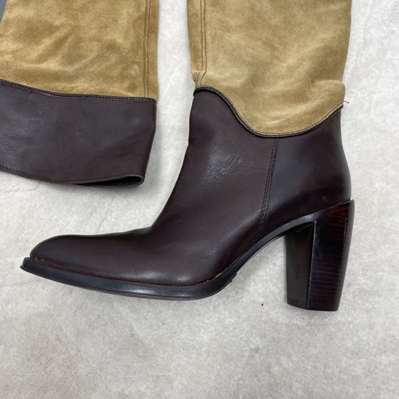 Jonak Brown Tan Leather & Suede Block Heel knee High Riding Boots Size 39 US 9 - Picture 6 of 12